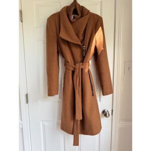 CALVIN KLEIN Wool Blend Belted Wrap Coat Women's Dark Camel Brown
